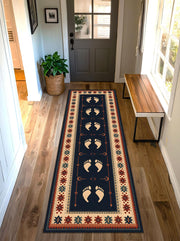 Navy Southwestern Runner Rug with Footprint Pattern – Boho Tribal Non Slip Washable Hallway Rug for Entryway Kitchen and Living Room
