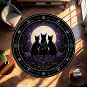 Moonlit Black Cats Round Rug – Witchy Celestial Purple Carpet for Living Room & Bedroom, Gothic Boho Decor, Occult Cat Lover Gift Idea