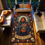 Halloween Pumpkin Reaper Area Rug for Living Room, Gothic Skull Fall Decor Carpet, Vintage Witchy Floor Mat, No Tricks Just Treats Design