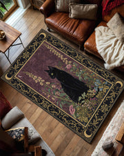Black Cat Floral Rug, Witchy Celestial Area Rug, Gothic Botanical Decor, Moon Phase Carpet, Vintage Art Nouveau Mat for Living Room Bedroom