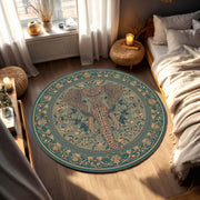 Elephant Round Rug, Boho Mandala Area Rug, Teal Gold Floral Carpet, Zen Yoga Meditation Decor, Bohemian Circle Mat for Bedroom Living Room