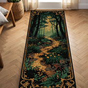 Woodland Forest Path Runner Rug – Vintage Botanical Hallway Carpet, Dark Green Gold Aesthetic, Cottagecore Entryway Decor, Non Slip Washable