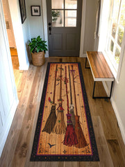 Witch Broom Runner Rug Halloween Hallway Carpet, Vintage Broomstick Print Floor Mat for Entryway, Cozy Fall Decor Gift Idea