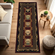 Halloween Runner Rug with Cute Skeletons and Zombie Motifs, Vintage Gothic Hallway Carpet Runner, Non Slip Washable Entryway Decor