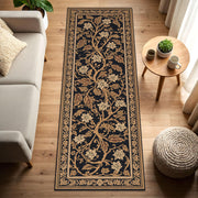 Black and Gold Floral Vine Runner Rug – Traditional Oriental Hallway Carpet for Entryway Kitchen & Living Room Décor, Vintage Style Runner