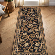 Black and Gold Floral Vine Runner Rug – Traditional Oriental Hallway Carpet for Entryway Kitchen & Living Room Décor, Vintage Style Runner