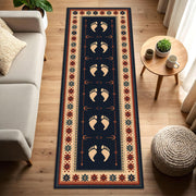 Navy Southwestern Runner Rug with Footprint Pattern – Boho Tribal Non Slip Washable Hallway Rug for Entryway Kitchen and Living Room