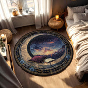 Moon Window Starry Sky Round Rug - Book Lover Gift Reading Nook Rug, Celestial Symbols Soft Area Mat for Cozy Bedroom or Living Room