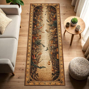 Vintage Library Hallway Runner Rug, Bookish Aesthetic Carpet with Magical Symbols, Antique Book Shelves Print, Rustic Boho Entryway Decor