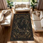 Dark Botanical Spiderweb Area Rug – Gothic Floral Vintage Style Carpet for Living Room, Witchy Cottagecore Decor, Victorian Style Home