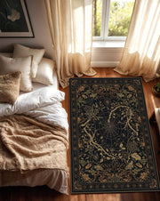 Dark Botanical Spiderweb Area Rug – Gothic Floral Vintage Style Carpet for Living Room, Witchy Cottagecore Decor, Victorian Style Home