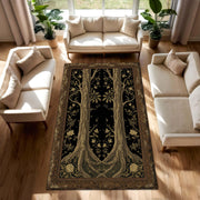 Black Tree of Life Area Rug, Art Nouveau Botanical Carpet, Vintage Gothic Tapestry Style Floor Decor, Boho Living Room Accent Mat Large