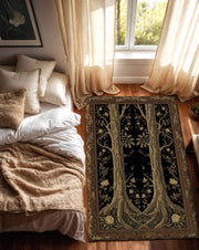 Black Tree of Life Area Rug, Art Nouveau Botanical Carpet, Vintage Gothic Tapestry Style Floor Decor, Boho Living Room Accent Mat Large