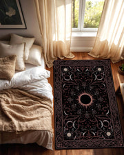 Celestial Black Area Rug with Sun Moon & Stars Design, Gothic Boho Occult Tarot Carpet, Vintage Astral Living Room Decor, Soft Floor Mat