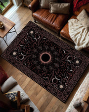Celestial Black Area Rug with Sun Moon & Stars Design, Gothic Boho Occult Tarot Carpet, Vintage Astral Living Room Decor, Soft Floor Mat