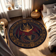 Dragon Wizard Round Rug, Mystical Reading Dragon Area Carpet, Fantasy Occult Mandala Decor, Celestial Floor Mat for Bedroom Living Room