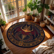 Dragon Wizard Round Rug, Mystical Reading Dragon Area Carpet, Fantasy Occult Mandala Decor, Celestial Floor Mat for Bedroom Living Room