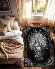 Gothic Skeleton Hand Rose Bouquet Rug, Dark Floral Carpet