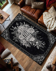 Gothic Skeleton Hand Rose Bouquet Rug, Dark Floral Carpet