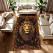 Regal Lion King Rug with Crown – Vintage Baroque Medallion Carpet, Lux Boho Rustic Area Rug for Living Room Bedroom and Office Decor
