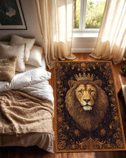 Regal Lion King Rug with Crown – Vintage Baroque Medallion Carpet, Lux Boho Rustic Area Rug for Living Room Bedroom and Office Decor