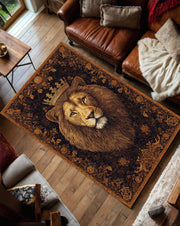 Regal Lion King Rug with Crown – Vintage Baroque Medallion Carpet, Lux Boho Rustic Area Rug for Living Room Bedroom and Office Decor