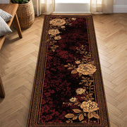 Vintage Floral Runner Rug in Burgundy and Gold, Elegant Hallway Carpet Runner, Antique Style Botanical Pattern, Living Room Entryway Decor