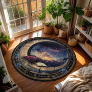 Moon Window Starry Sky Round Rug - Book Lover Gift Reading Nook Rug, Celestial Symbols Soft Area Mat for Cozy Bedroom or Living Room