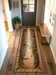 Vintage Library Hallway Runner Rug, Bookish Aesthetic Carpet with Magical Symbols, Antique Book Shelves Print, Rustic Boho Entryway Decor