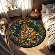 Round Christmas Tree Rug, Colorful Boho Holiday Area Carpet, Festive Living Room Decor, Circular Winter Floor Mat, Xmas Home Accent