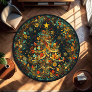 Round Christmas Tree Rug, Colorful Boho Holiday Area Carpet, Festive Living Room Decor, Circular Winter Floor Mat, Xmas Home Accent