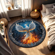 Round Phoenix Rug, Mystical Firebird Carpet, Fantasy Boho Circle Area Rug for Living Room, Bedroom Decor, Celestial Bird Art Floor Mat