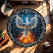 Round Phoenix Rug, Mystical Firebird Carpet, Fantasy Boho Circle Area Rug for Living Room, Bedroom Decor, Celestial Bird Art Floor Mat