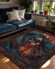 Gothic Skull Castle Area Rug Dark Fantasy Living Room Carpet Horror Decor Spooky Art Floor Mat Halloween Gift for Metal Fans and Goth Decor