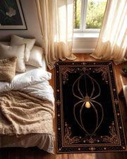 Gothic Spider Chandelier Area Rug, Black Vintage Victorian Occult Carpet, Dark Aesthetic Living Room Bedroom Halloween Decor Rug