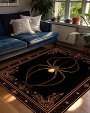 Gothic Spider Chandelier Area Rug, Black Vintage Victorian Occult Carpet, Dark Aesthetic Living Room Bedroom Halloween Decor Rug