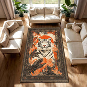 White Tiger Area Rug, Jungle Wildlife Living Room Carpet, Orange Black Nature Floor Mat, Boho Exotic Bedroom Accent Decor Gift Idea