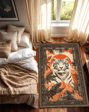 White Tiger Area Rug, Jungle Wildlife Living Room Carpet, Orange Black Nature Floor Mat, Boho Exotic Bedroom Accent Decor Gift Idea