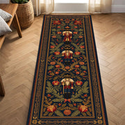 Nutcracker Christmas Runner Rug for Hallway, Vintage Navy Holiday Carpet with Ornaments and Pine, Festive Entryway Floor Decor, Winter Gift