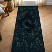 Forest Dragon Runner Rug, Dark Green Fantasy Foliage Carpet, Mystical Serpent Area Rug for Living Room Hallway Bedroom Home Decor