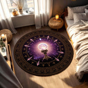 Mystic Crystal Ball Round Rug, Celestial Witchy Astrology Carpet for Living Room, Meditation Space, Boho Occult Altar Home Decor