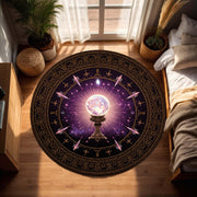 Mystic Crystal Ball Round Rug, Celestial Witchy Astrology Carpet for Living Room, Meditation Space, Boho Occult Altar Home Decor