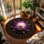 Mystic Crystal Ball Round Rug, Celestial Witchy Astrology Carpet for Living Room, Meditation Space, Boho Occult Altar Home Decor