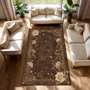 Gothic Brown Rose Rug – Vintage Floral Area Rug for Living Room Bedroom, Dark Academia Aesthetic Victorian Cottagecore Carpet Home Decor