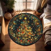 Round Christmas Tree Rug, Colorful Boho Holiday Area Carpet, Festive Living Room Decor, Circular Winter Floor Mat, Xmas Home Accent