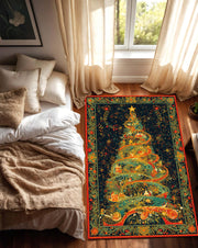 Christmas Tree Area Rug Holiday Living Room Carpet, Colorful Winter Xmas Decor, Festive Boho Style Floor Mat for Cozy Home Decoration