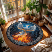 Round Phoenix Rug, Mystical Firebird Carpet, Fantasy Boho Circle Area Rug for Living Room, Bedroom Decor, Celestial Bird Art Floor Mat