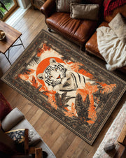 White Tiger Area Rug, Jungle Wildlife Living Room Carpet, Orange Black Nature Floor Mat, Boho Exotic Bedroom Accent Decor Gift Idea