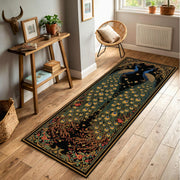 Peacock Runner Rug for Hallway, Black Vintage Art Deco Bird Carpet, Long Boho Floral Entryway Mat, Non Slip Area Floor Decor Gift Idea