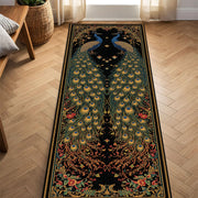 Peacock Runner Rug for Hallway, Black Vintage Art Deco Bird Carpet, Long Boho Floral Entryway Mat, Non Slip Area Floor Decor Gift Idea
